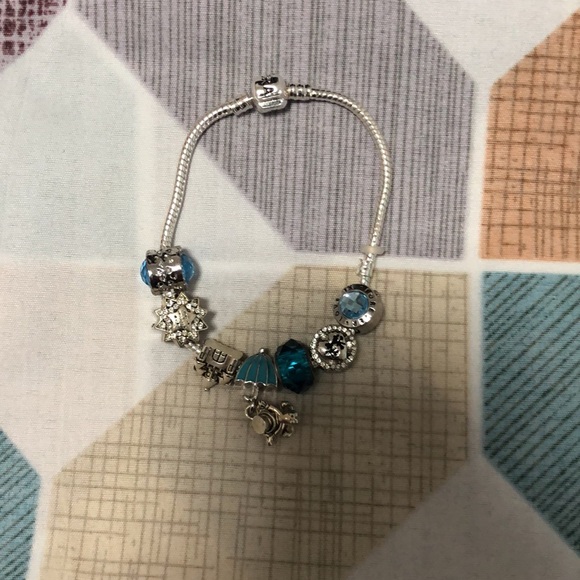 Pandora Silver Bracelet with Teal and Blue Charms - Picture 3 of 3